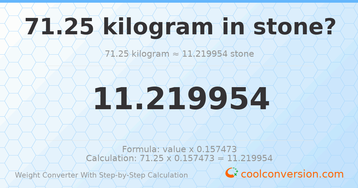 71.25 kilograms = 11.22 stones