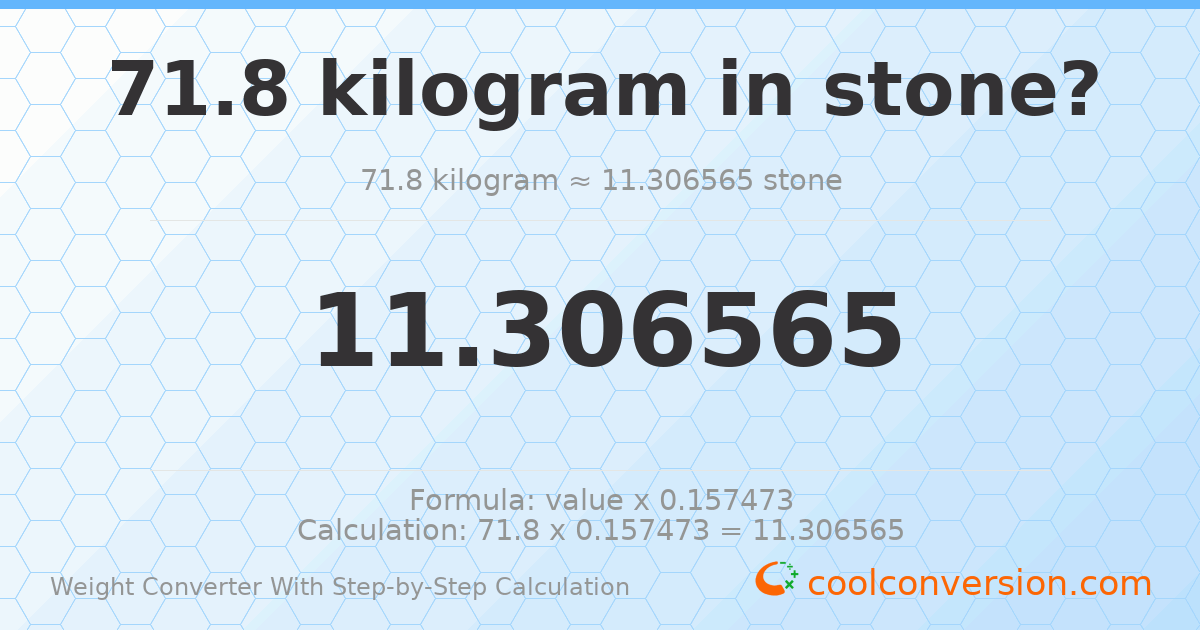 71.8 kilograms = 11.3066 stones