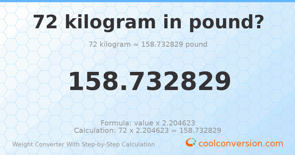 72 kilograms = 158.733 pounds