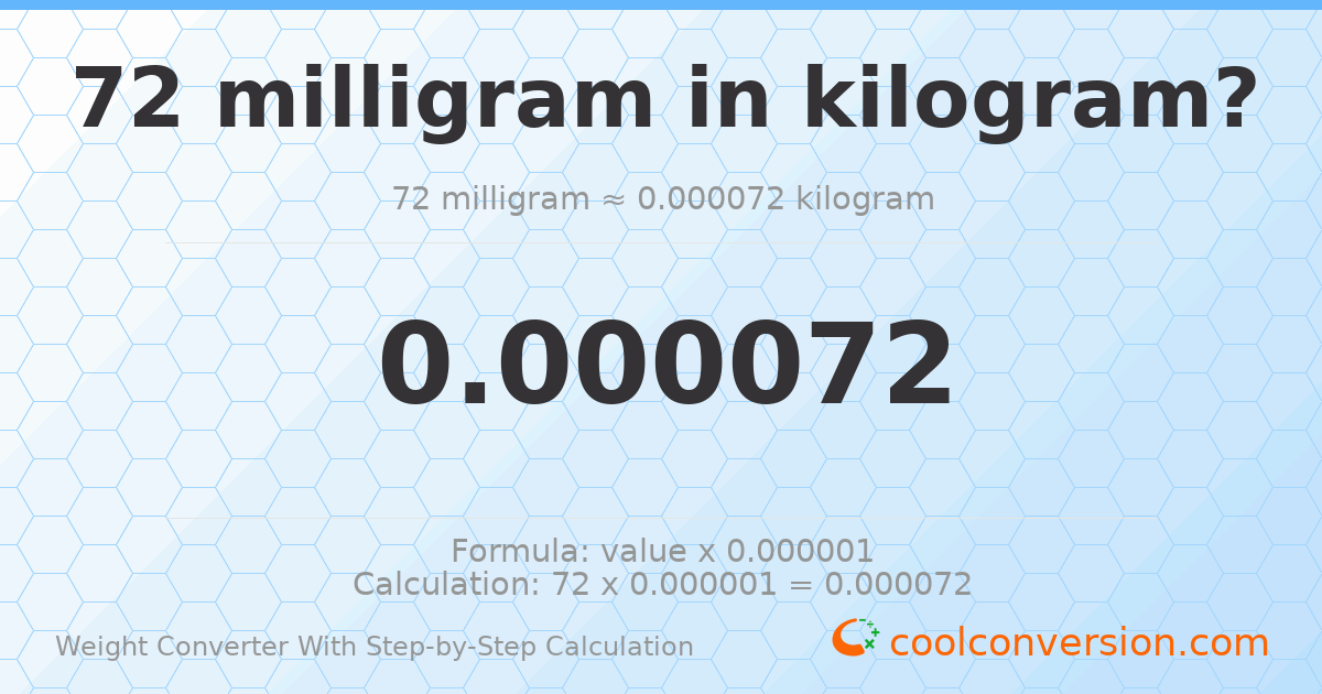 72 milligrams = 7.2 × 10⁻⁵ kilograms