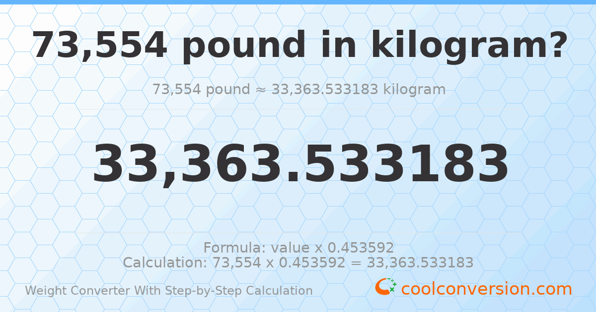 73554 pounds = 33363.5 kilograms