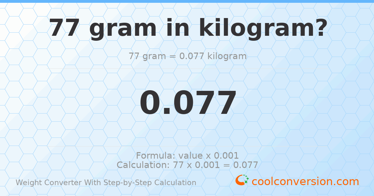 77 grams = 0.077 kilograms