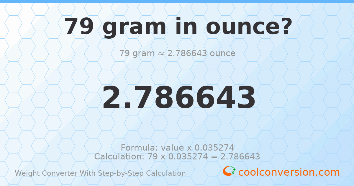 79 grams = 2.78664 ounces