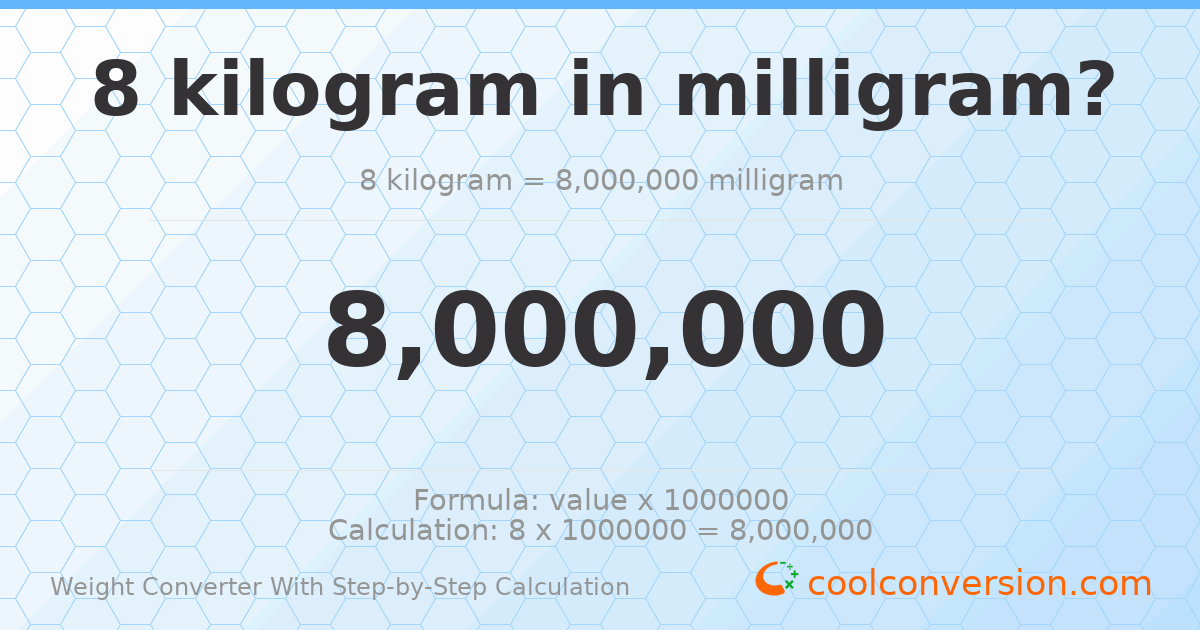 8 kilograms = 8000000 milligrams