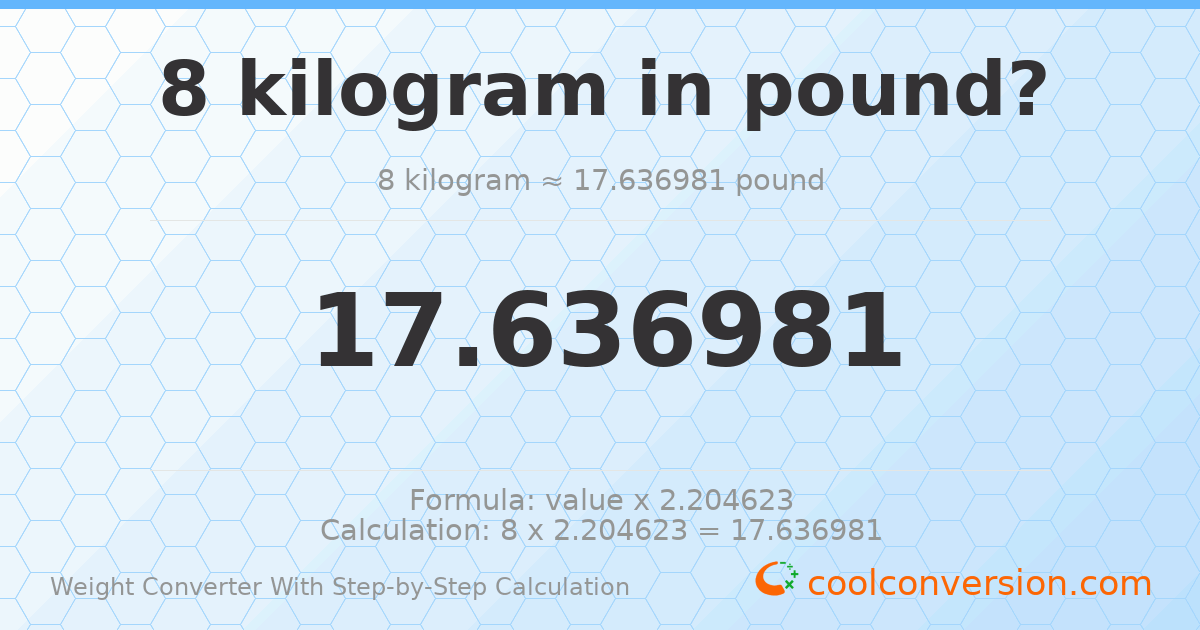 8 kilograms = 17.637 pounds