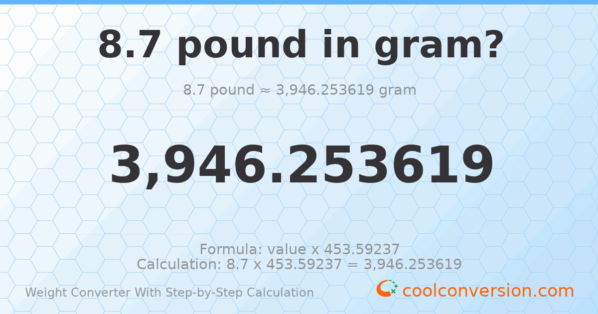 8.7 pounds = 3946.25 grams