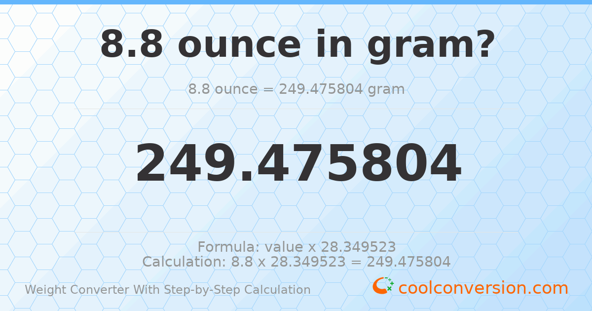 8.8 ounces = 249.476 grams