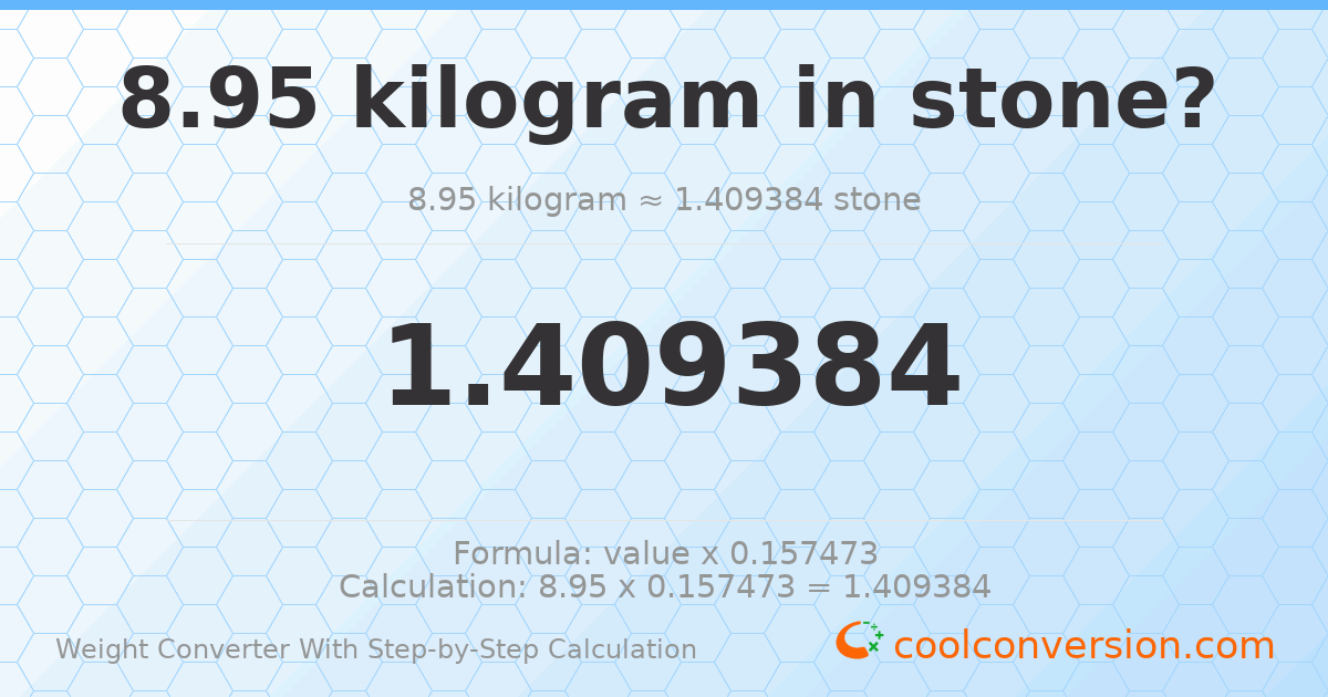 8.95 kilograms = 1.40938 stones