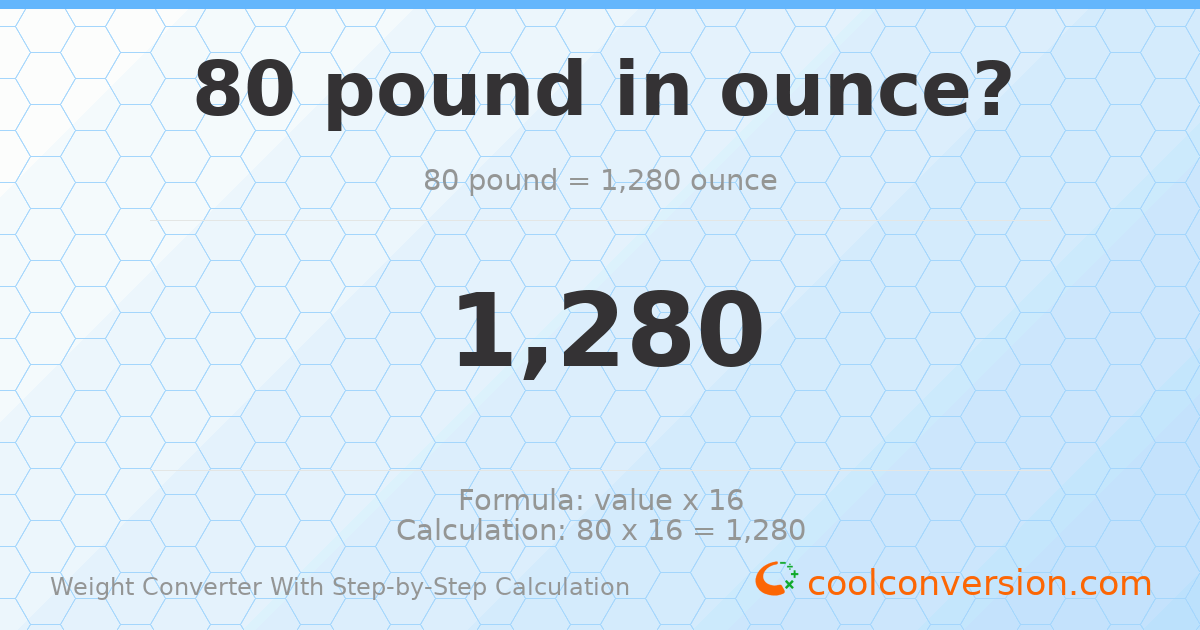 80 pounds = 1280 ounces