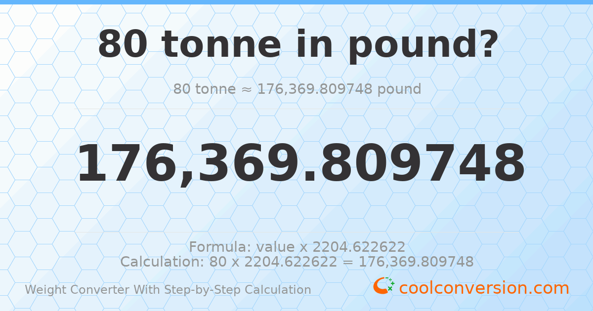 80 tonnes = 176370 pounds