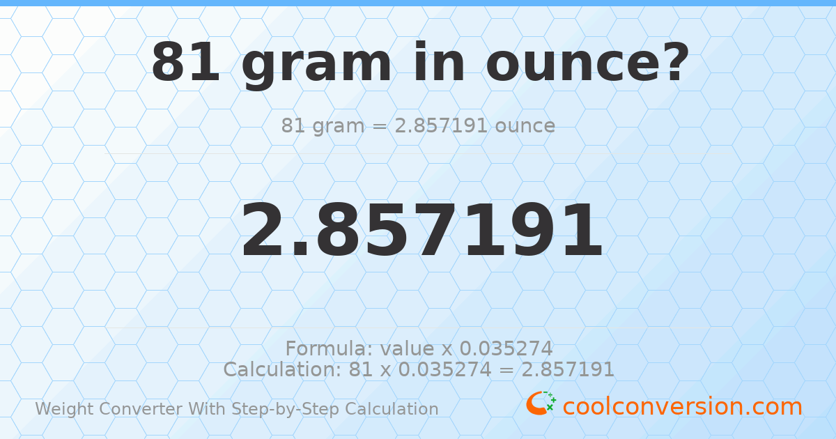 81 grams = 2.85719 ounces