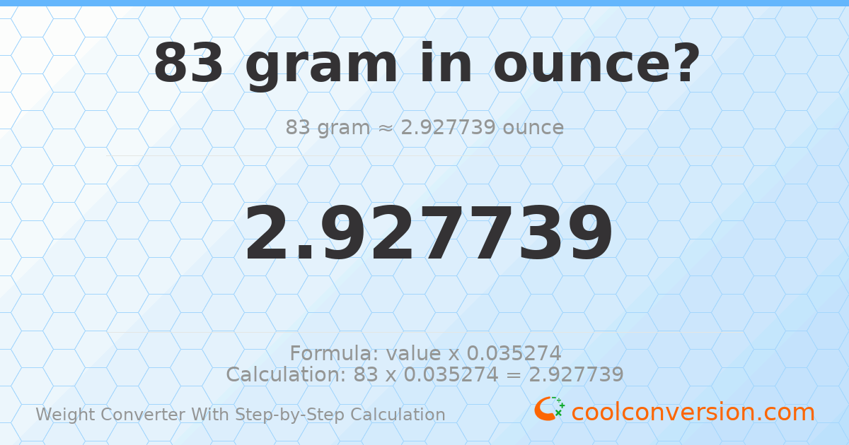 83 grams = 2.92774 ounces