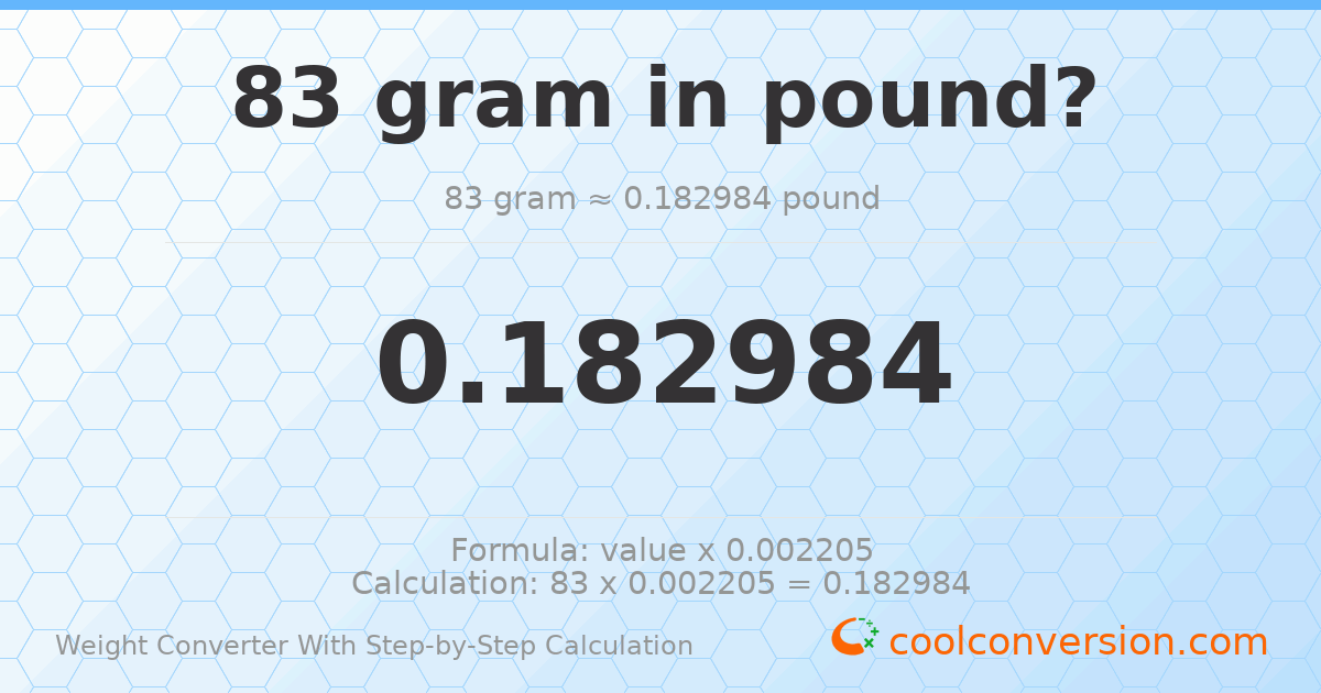 83 grams = 0.182984 pounds