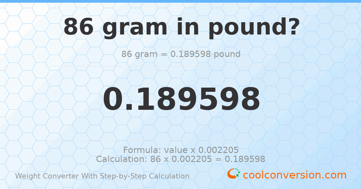 86 grams = 0.189598 pounds