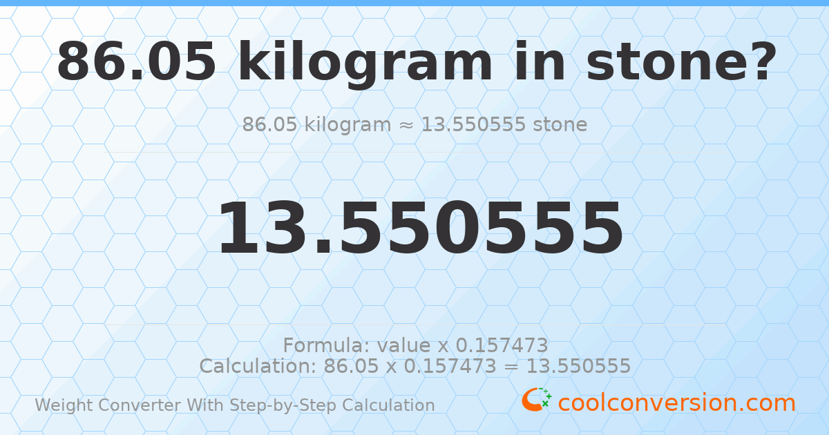 86.05 kilograms = 13.5506 stones
