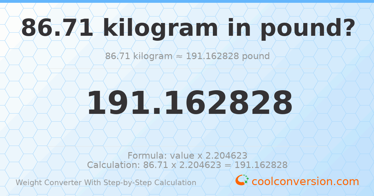86.71 kilograms = 191.163 pounds