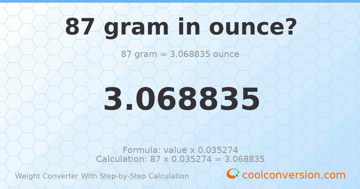 87 grams = 3.06883 ounces