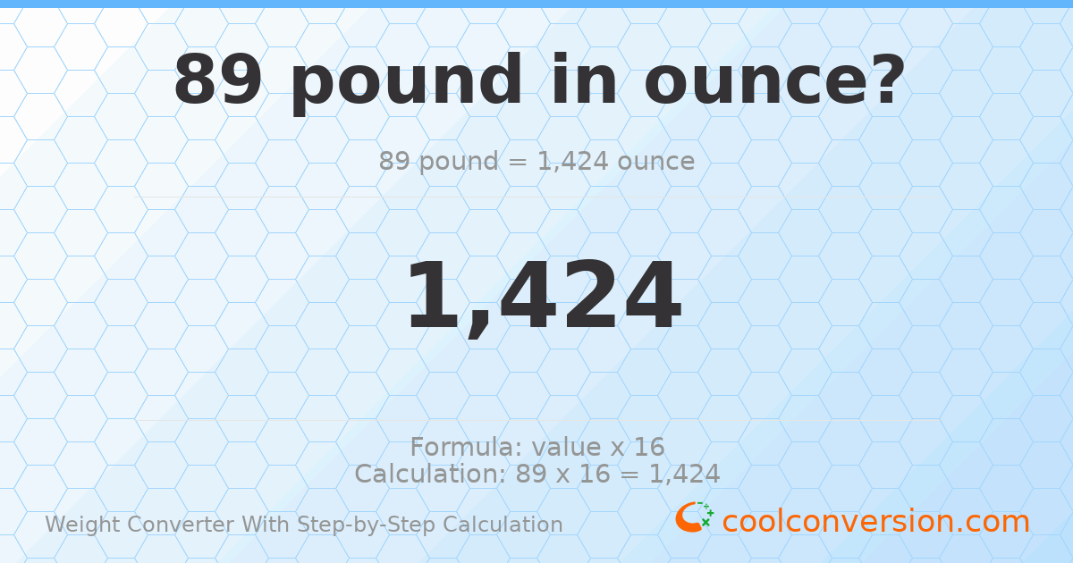 89 pounds = 1424 ounces