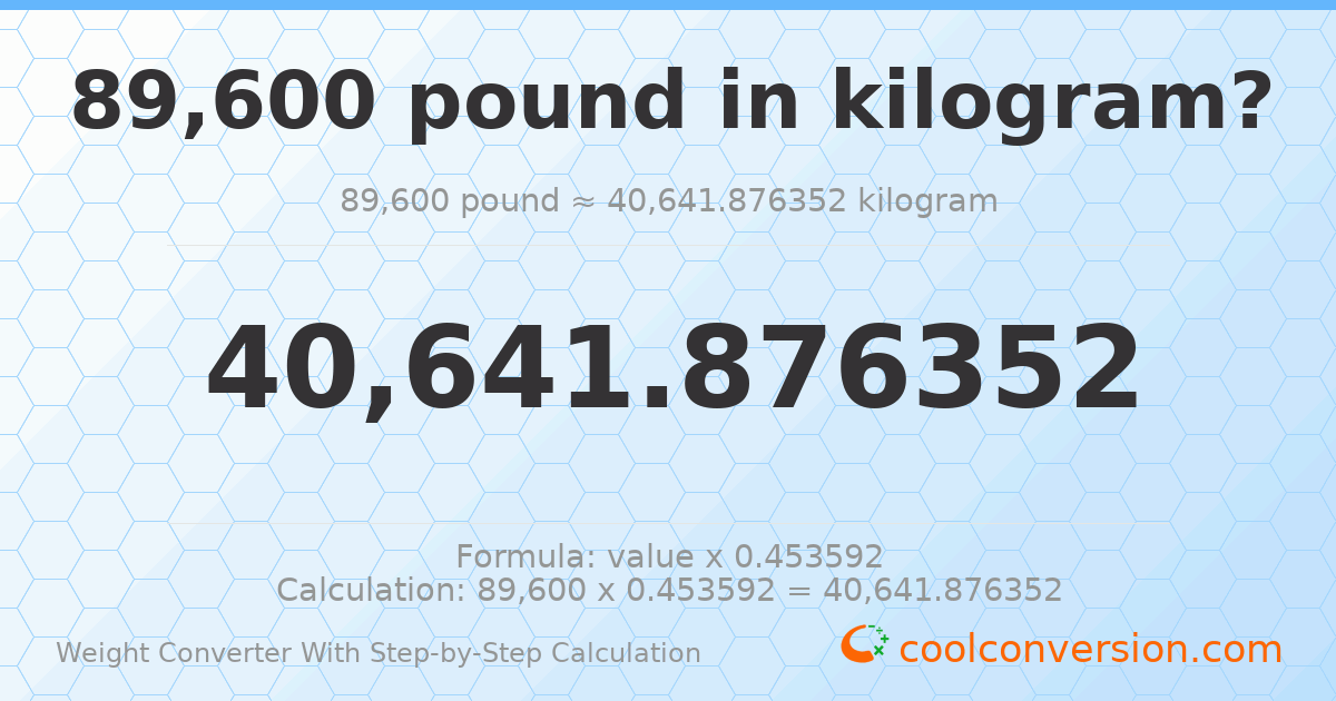 89600 pounds = 40641.9 kilograms