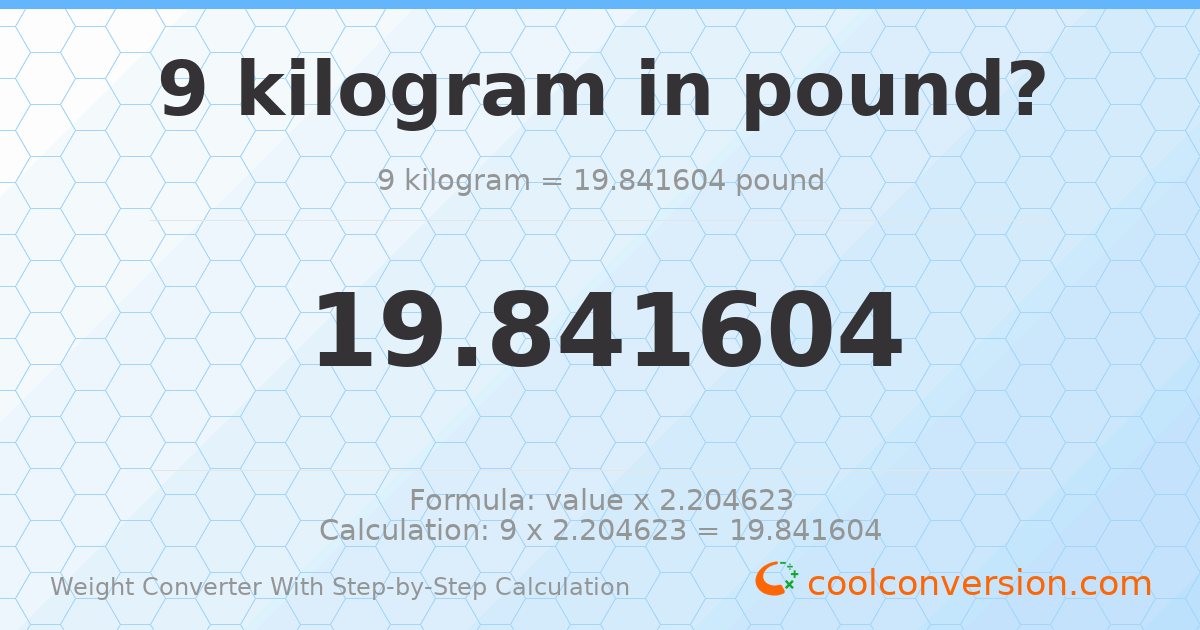 9 kilograms = 19.8416 pounds