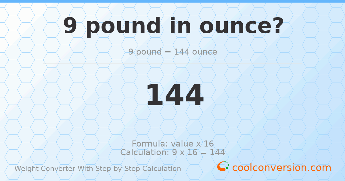 9 pounds = 144 ounces