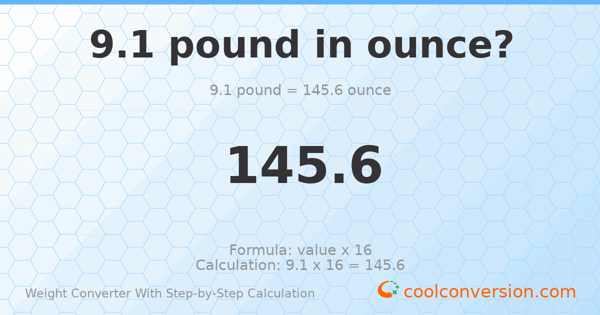 9.1 pounds = 145.6 ounces