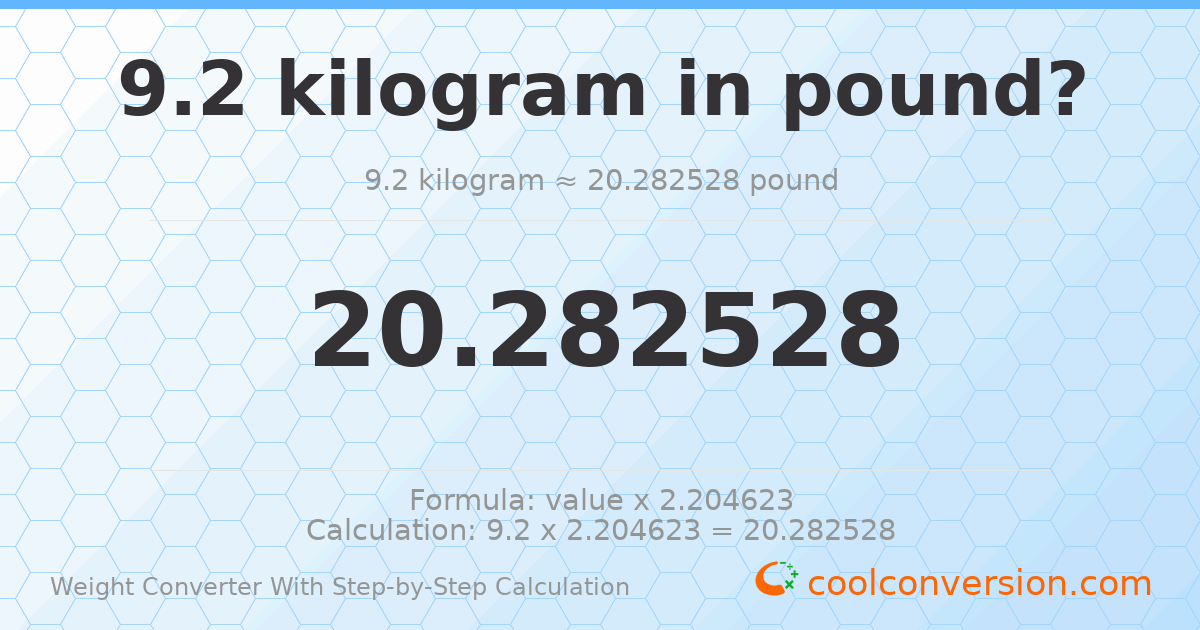 9.2 kilograms = 20.2825 pounds