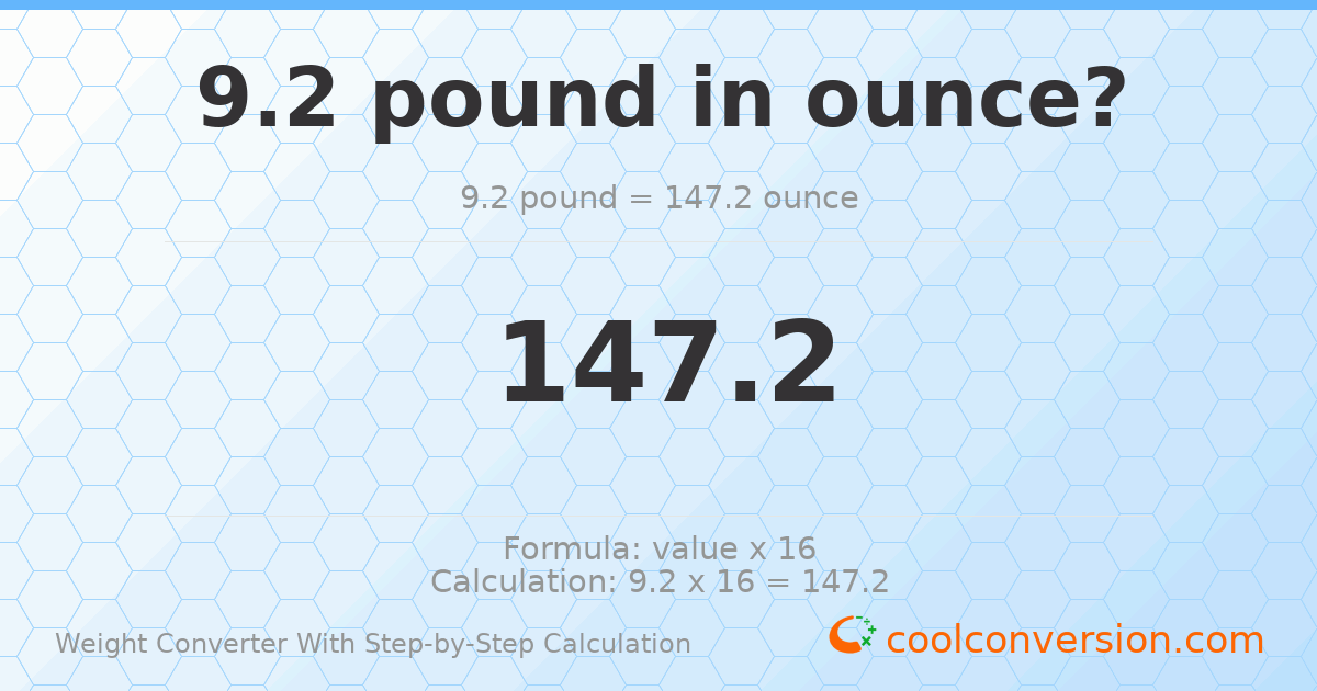 9.2 pounds = 147.2 ounces