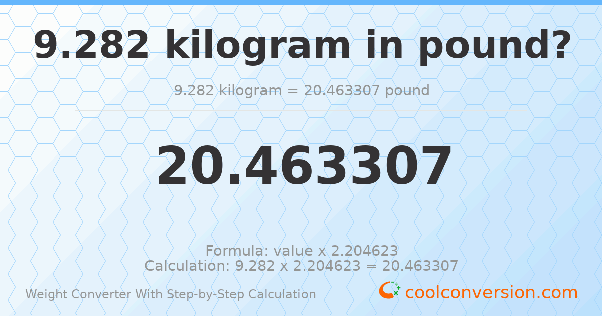9.282 kilograms = 20.4633 pounds