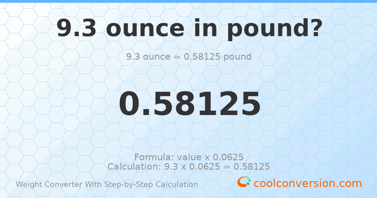 9.3 ounces = 0.58125 pounds