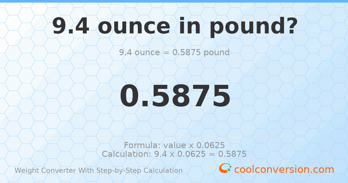 9.4 ounces = 0.5875 pounds