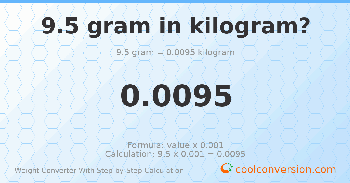 9.5 grams = 0.0095 kilograms