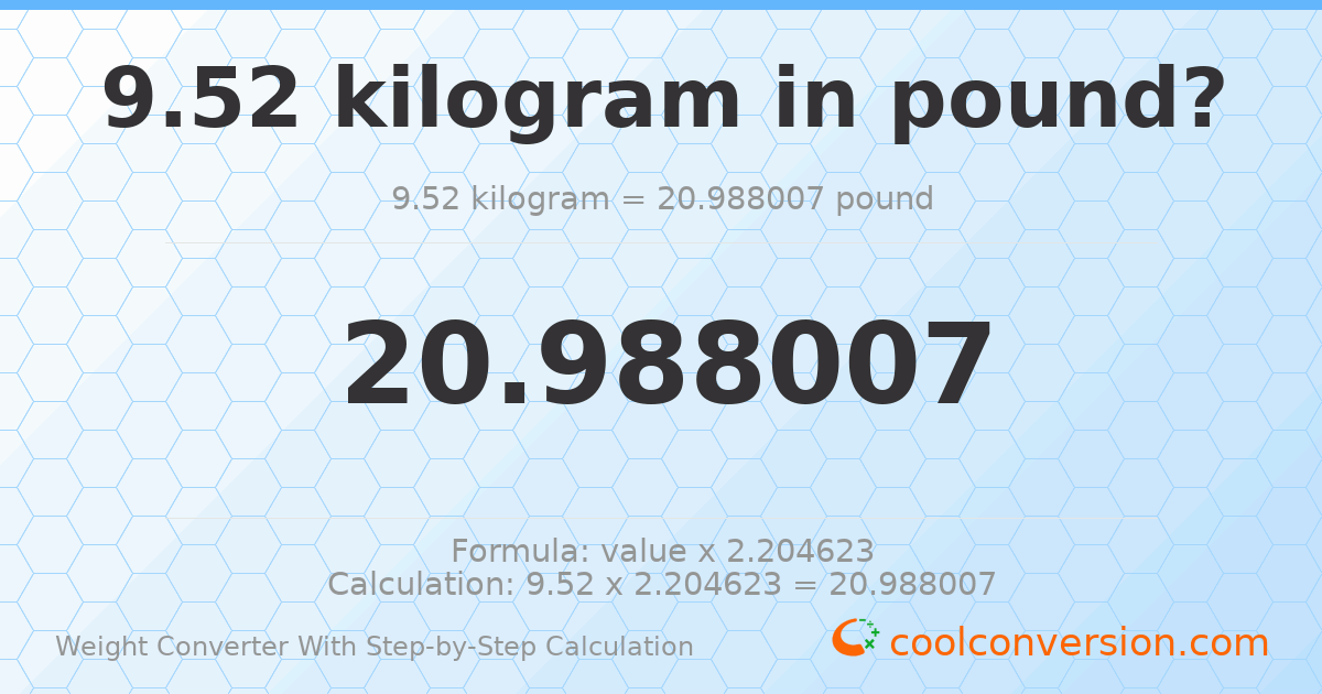 9.52 kilograms = 20.988 pounds