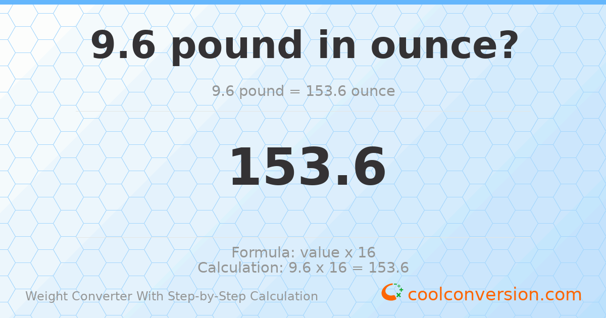 9.6 pounds = 153.6 ounces