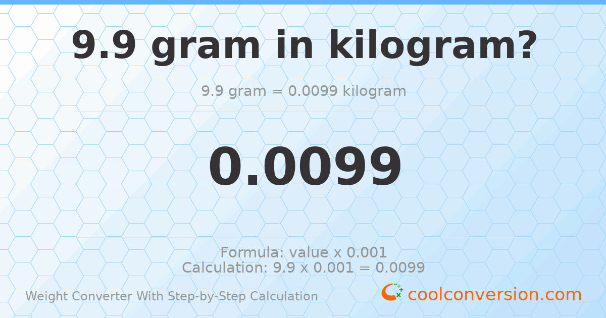 9.9 grams = 0.0099 kilograms