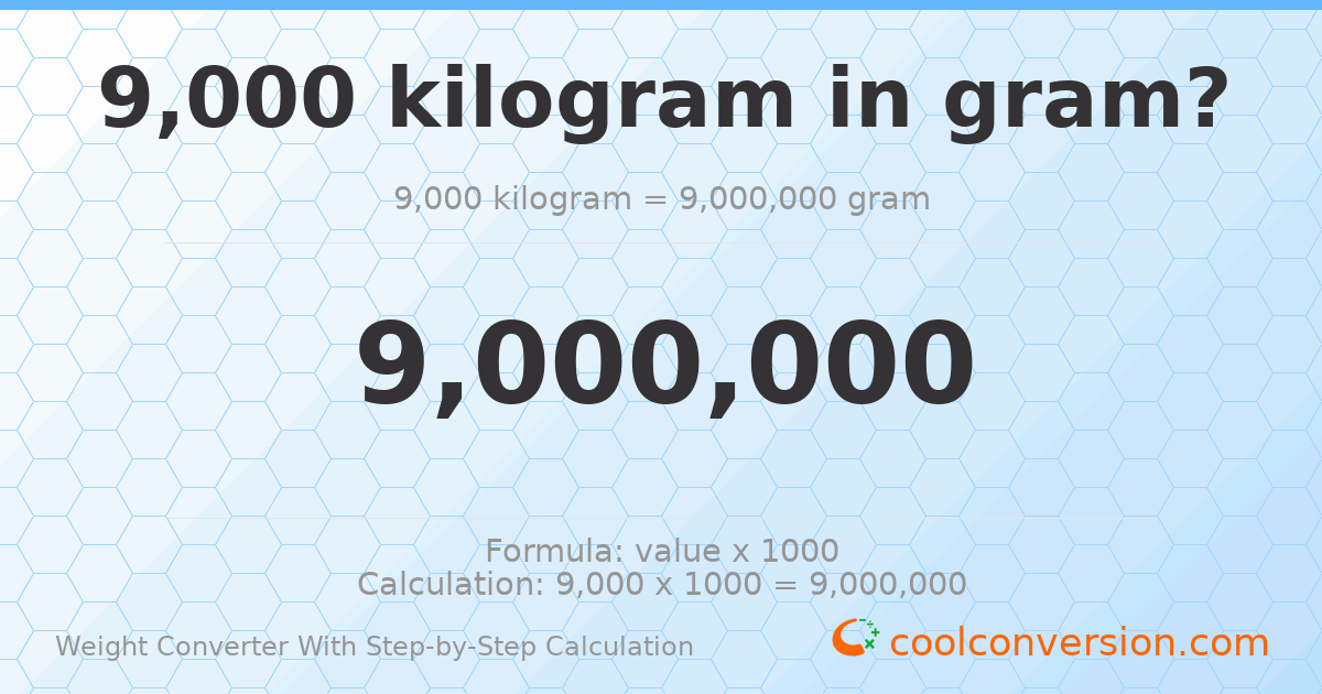9000 kilograms = 9000000 grams