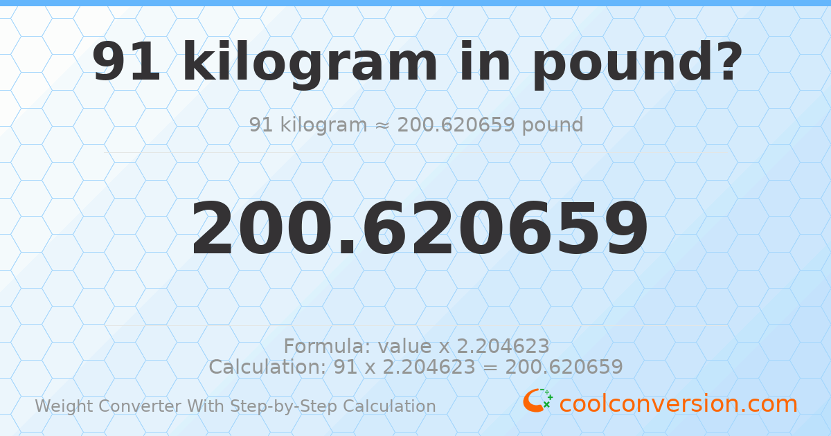 91 kilograms = 200.621 pounds