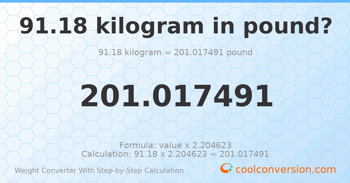 91.18 kilograms = 201.017 pounds