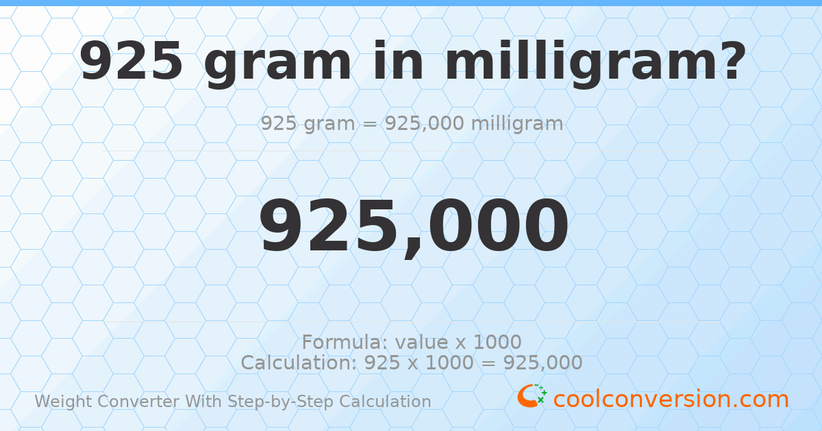 925 grams = 925000 milligrams