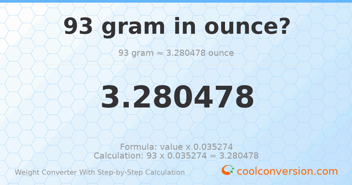 93 grams = 3.28048 ounces
