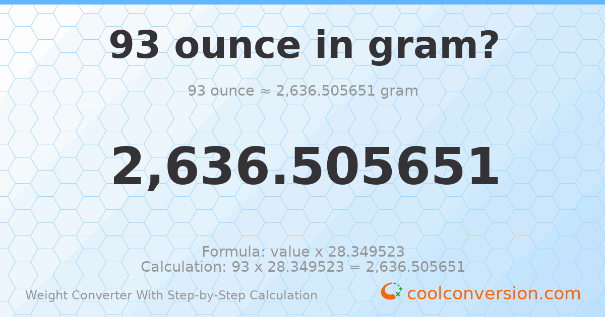 93 ounces = 2636.51 grams