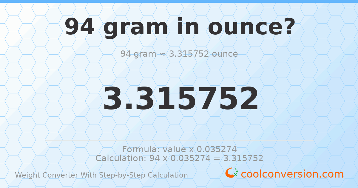 94 grams = 3.31575 ounces