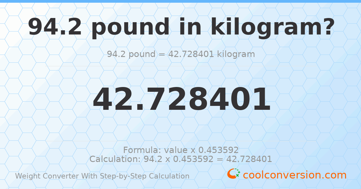 94.2 pounds = 42.7284 kilograms