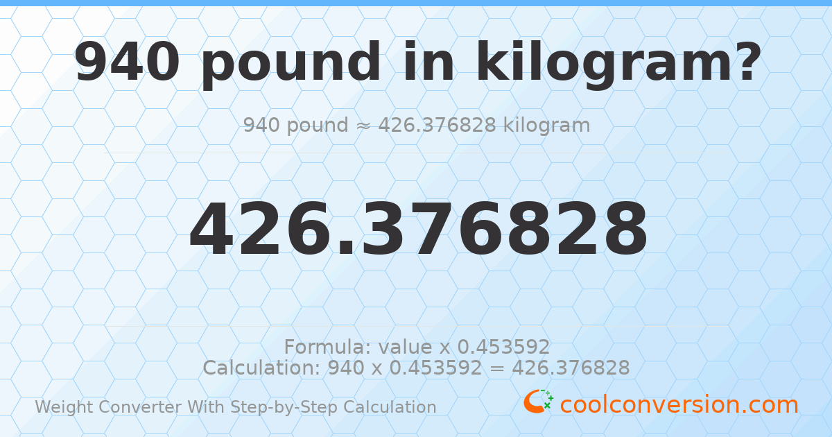 940 pounds = 426.377 kilograms