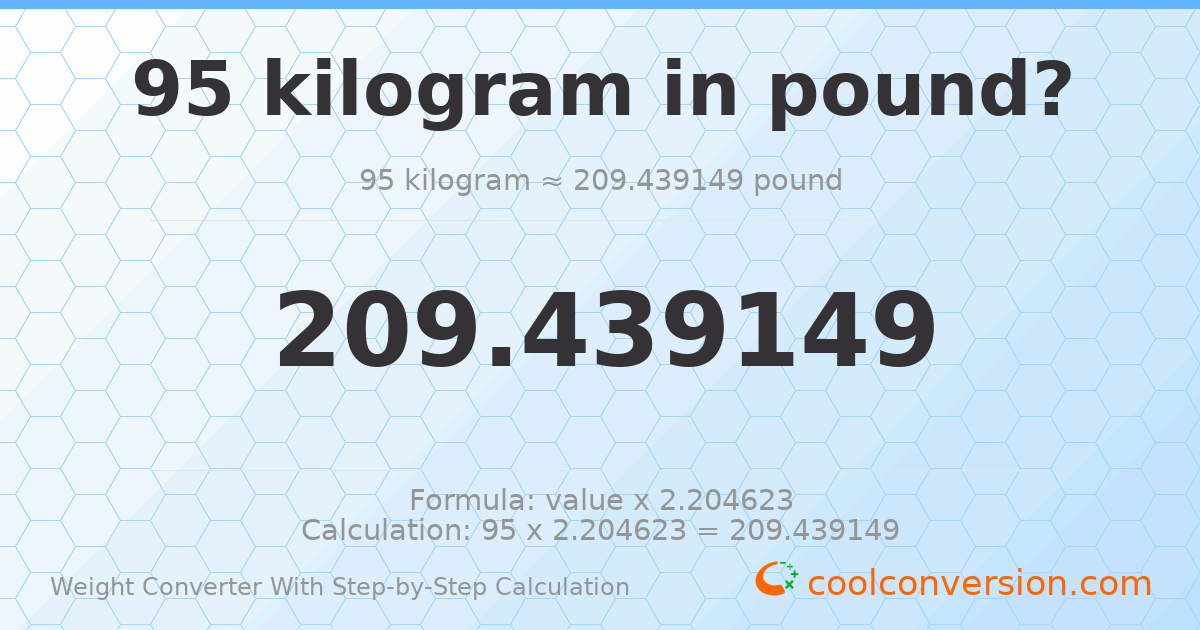 95 kilograms = 209.439 pounds