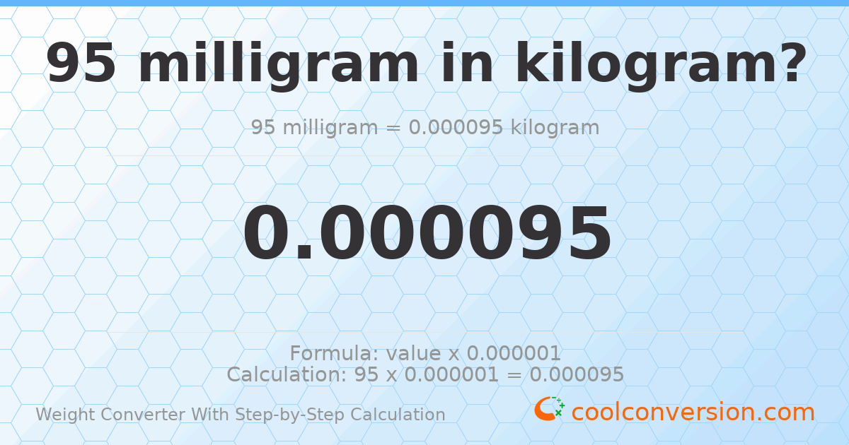 95 milligrams = 9.5 × 10⁻⁵ kilograms
