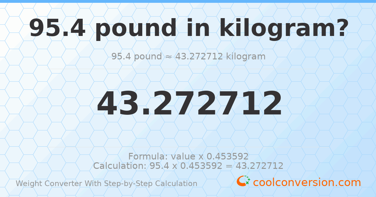 95.4 pounds = 43.2727 kilograms