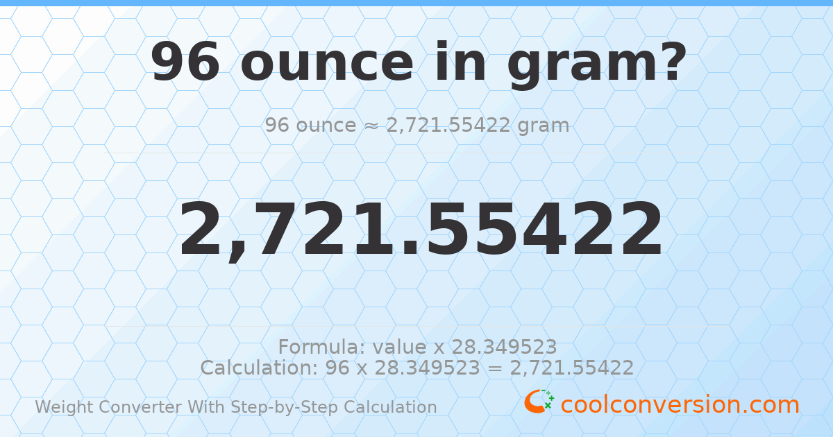 96 ounces = 2721.55 grams