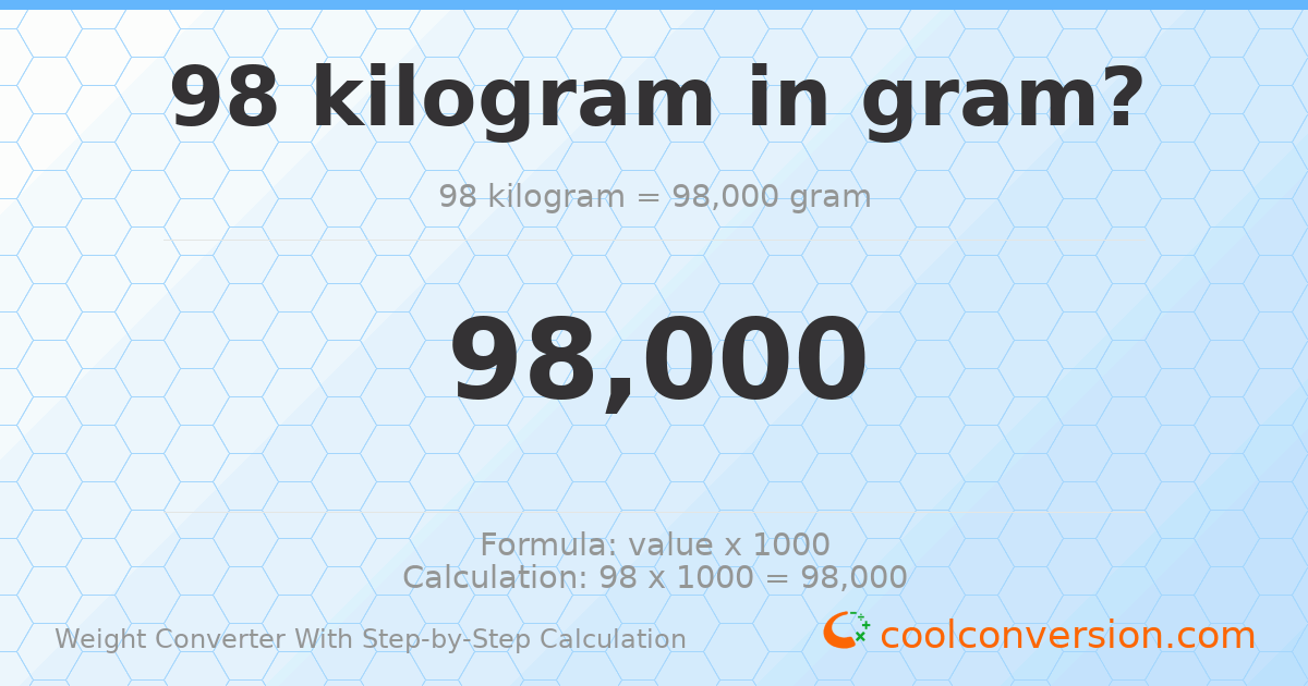 98 kilograms = 98000 grams