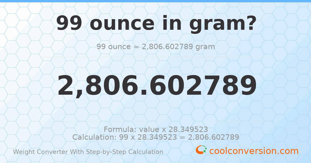 99 ounces = 2806.6 grams